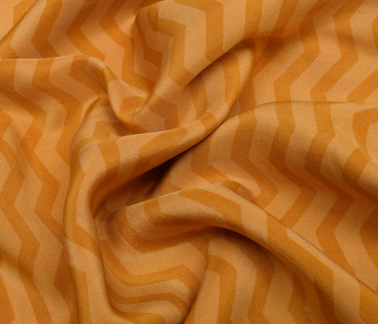 Sushila Vintage Mustard Saree 100% Pure Crepe Silk Printed Zig-Zag Soft Fabric