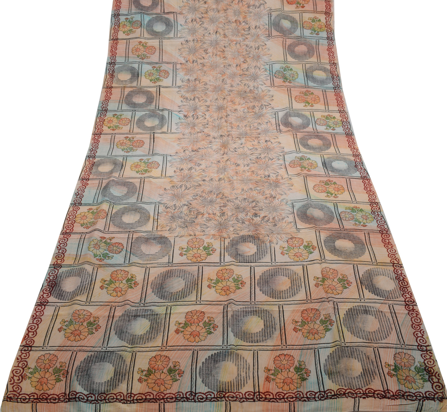 Sushila Vintage Indian Saree 100% Pure Crepe Silk Printed Floral Soft Fabric