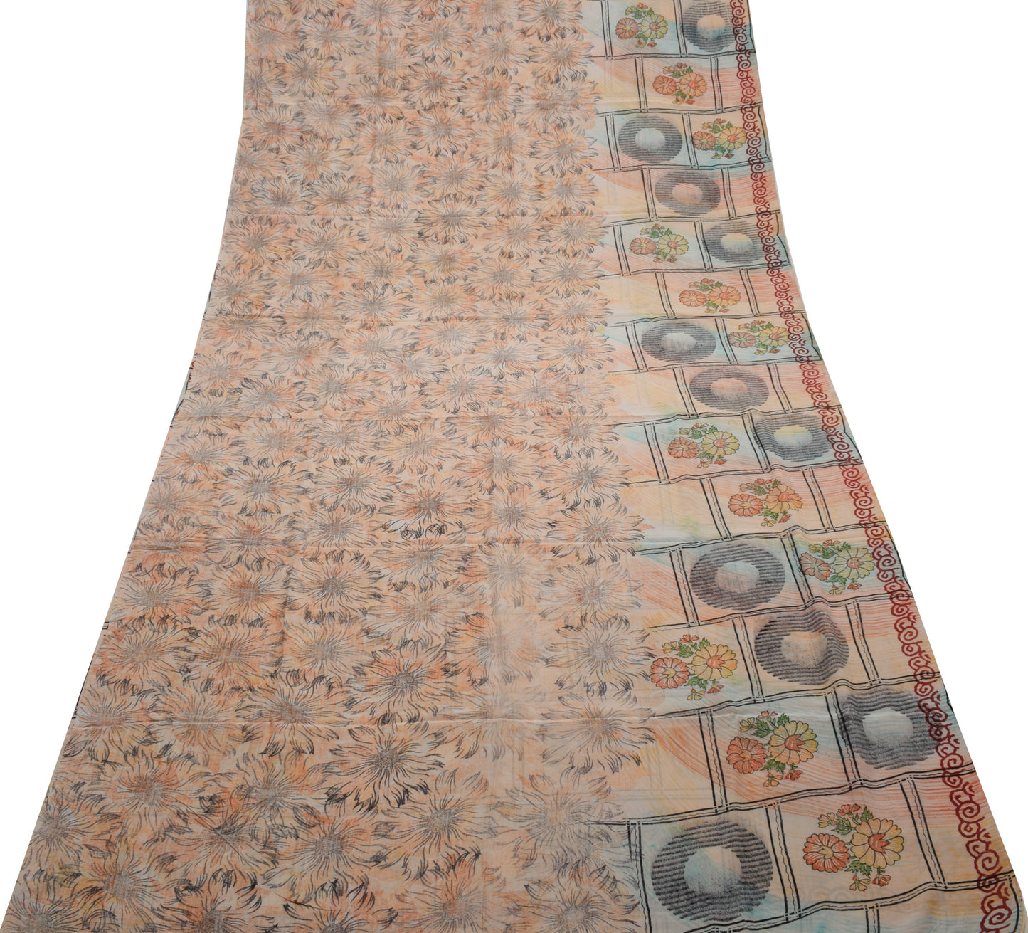 Sushila Vintage Indian Saree 100% Pure Crepe Silk Printed Floral Soft Fabric