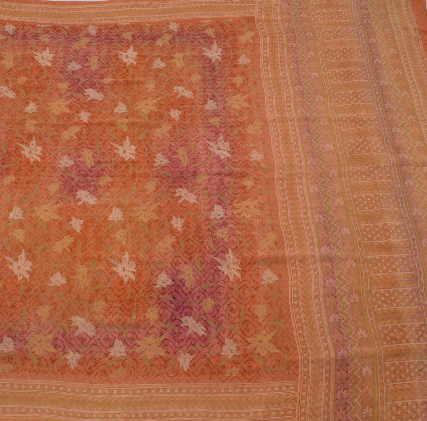 Sushila Vintage Indian Saree 100% Pure Crepe Silk Printed Floral Soft Fabric