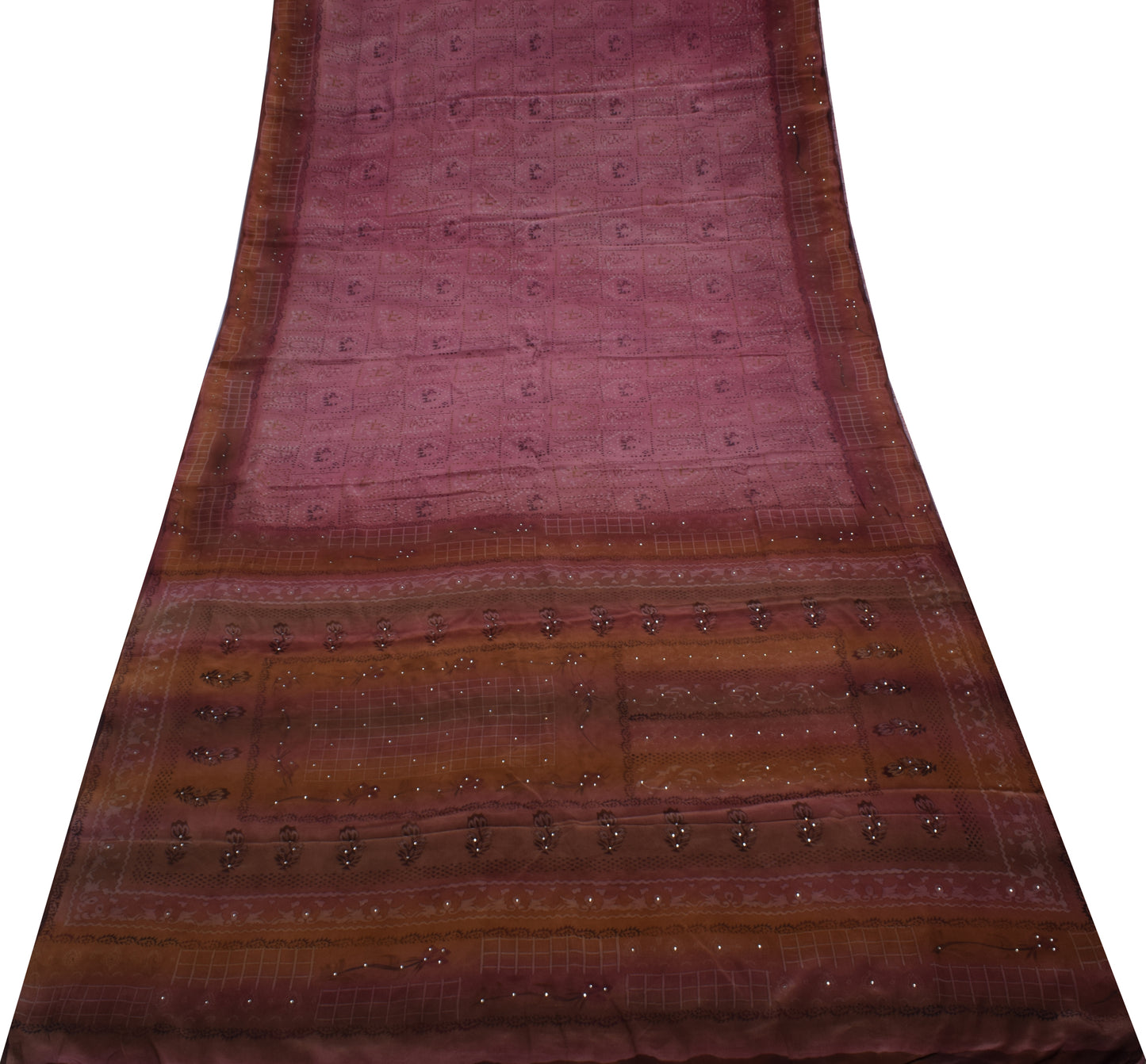 Sushila Vintage Mauve Saree 100% Pure Crepe Silk Printed 5 Yard Soft Sari Fabric