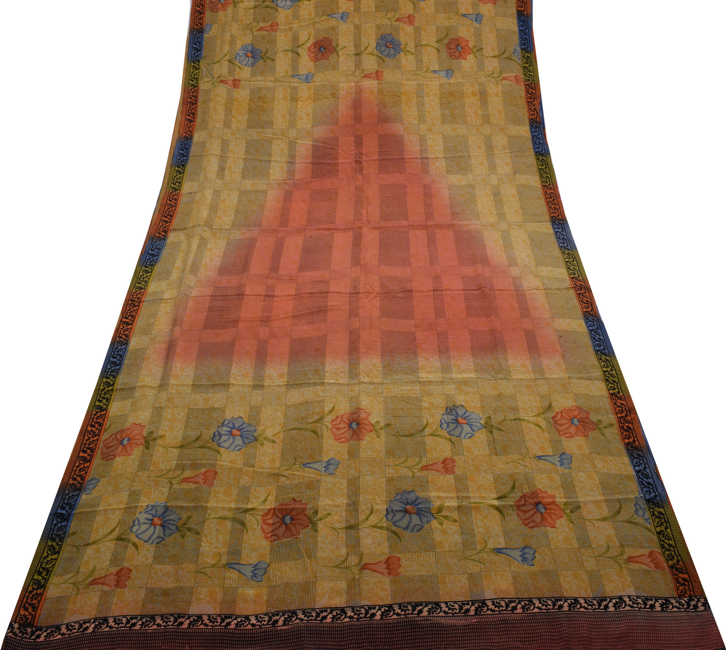 Sushila Vintage Indian Saree 100% Pure Crepe Silk Printed Floral Soft Fabric