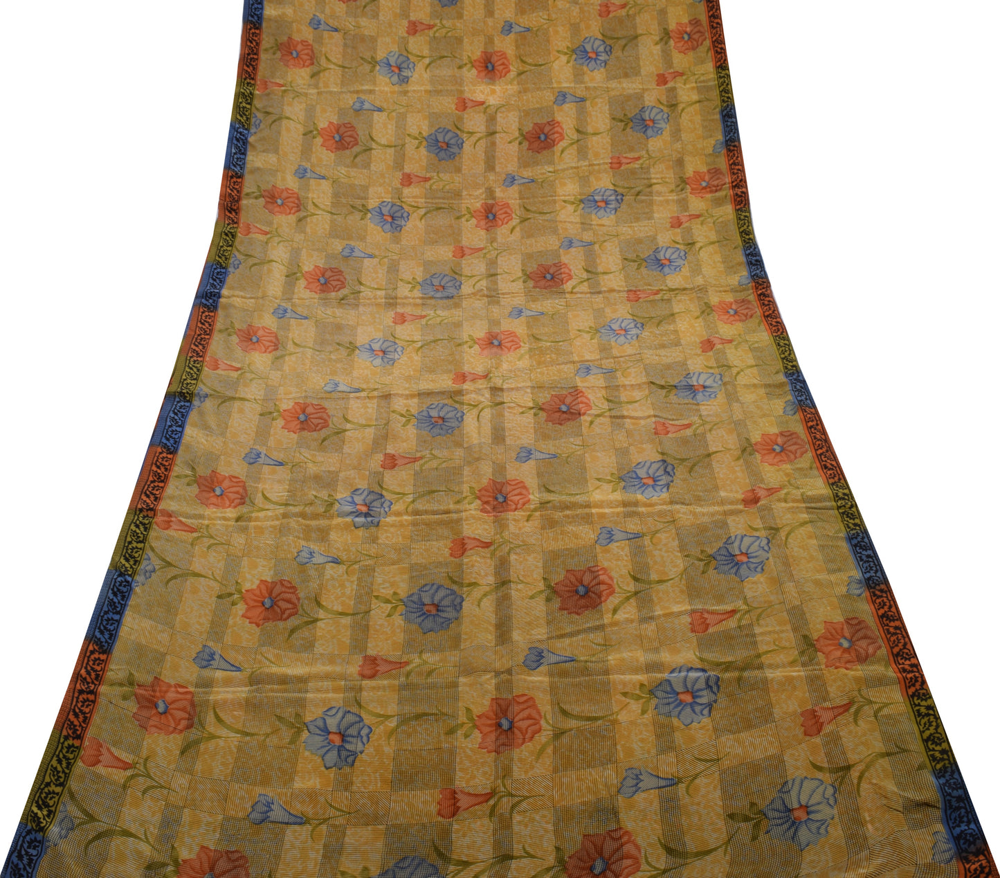 Sushila Vintage Indian Saree 100% Pure Crepe Silk Printed Floral Soft Fabric