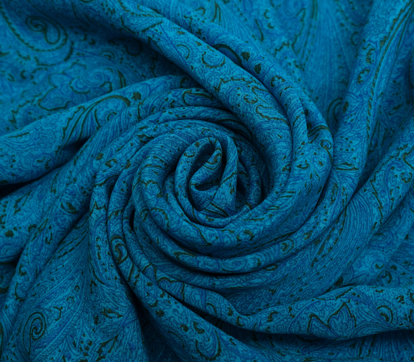 Sushila Vintage Aqua Blue Saree 100% Pure Crepe Silk Printed Paisley Soft Fabric