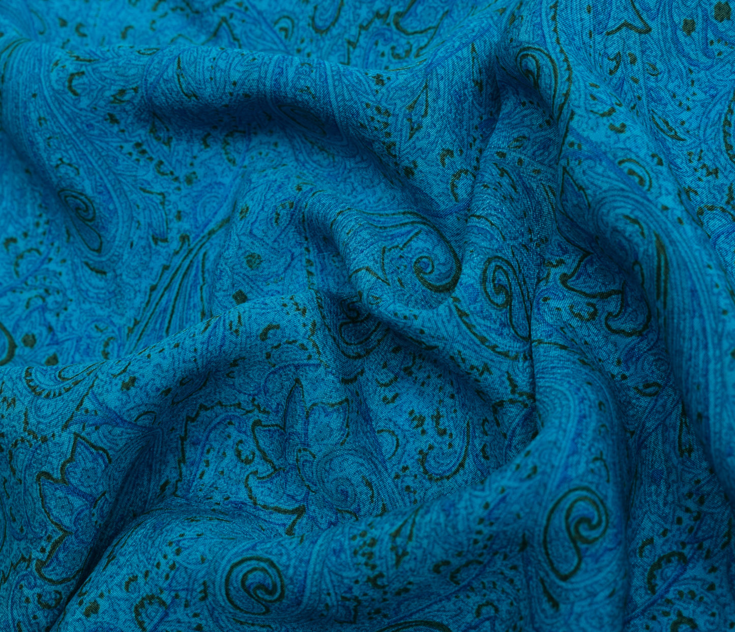 Sushila Vintage Aqua Blue Saree 100% Pure Crepe Silk Printed Paisley Soft Fabric