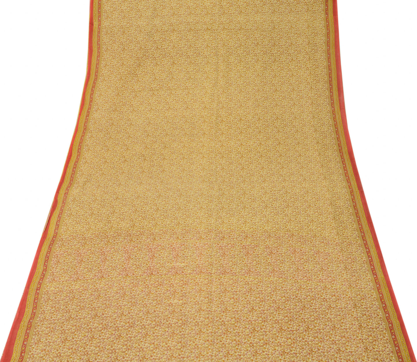 Sushila Vintage Beige Saree 100% Pure Cotton Printed Floral Soft Craft Fabric