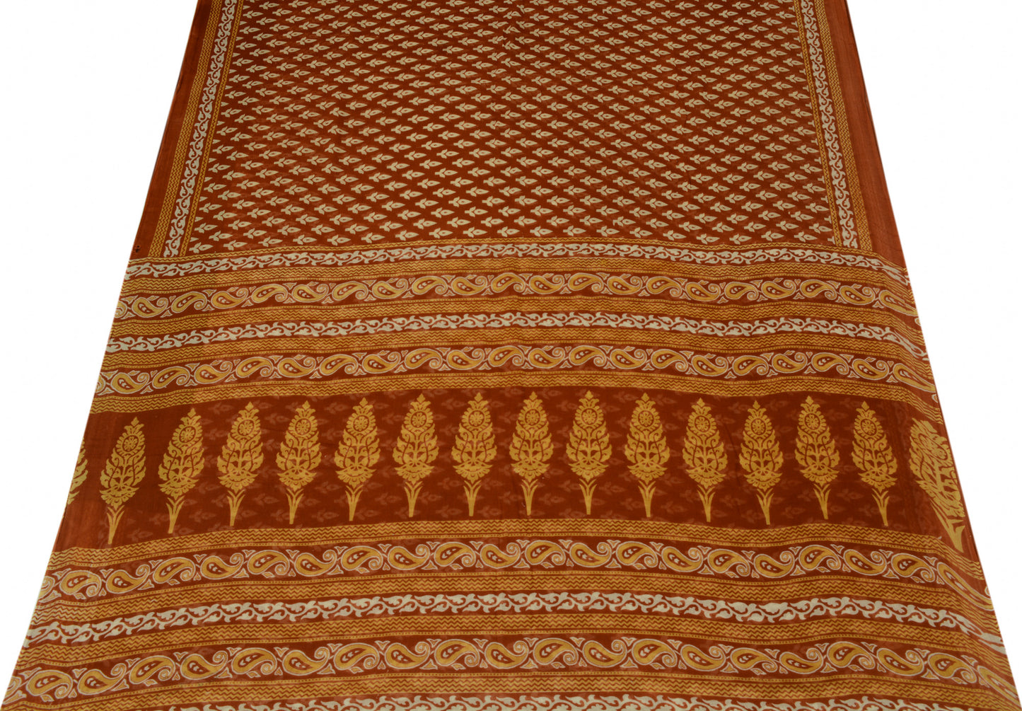 Sushila Vintage Rust Saree 100% Pure Cotton Printed Bandhani Soft Craft Fabric