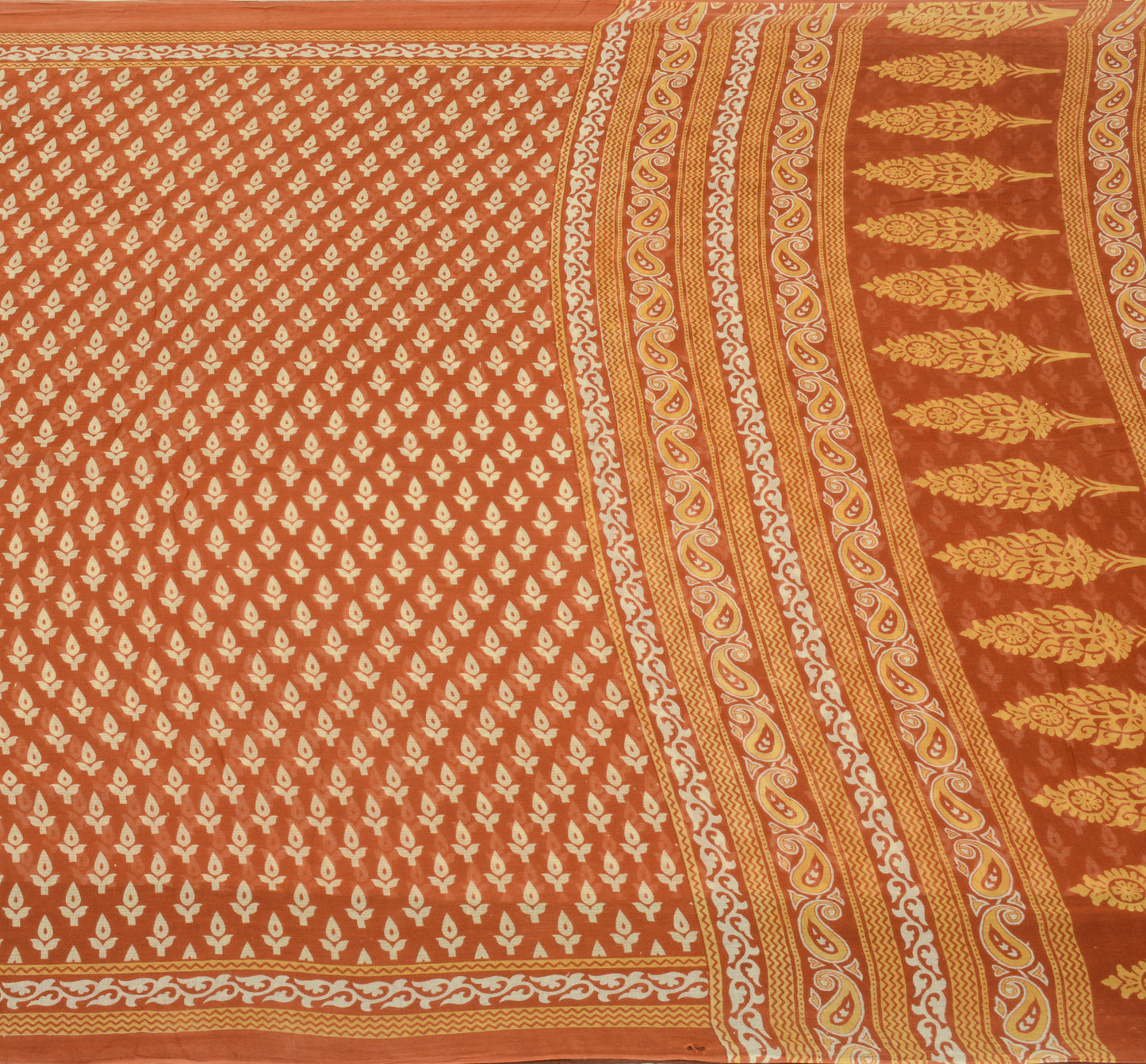 Sushila Vintage Rust Saree 100% Pure Cotton Printed Bandhani Soft Craft Fabric