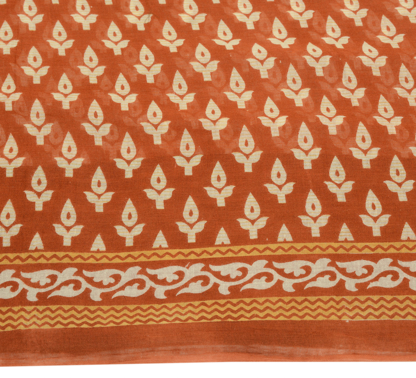 Sushila Vintage Rust Saree 100% Pure Cotton Printed Bandhani Soft Craft Fabric