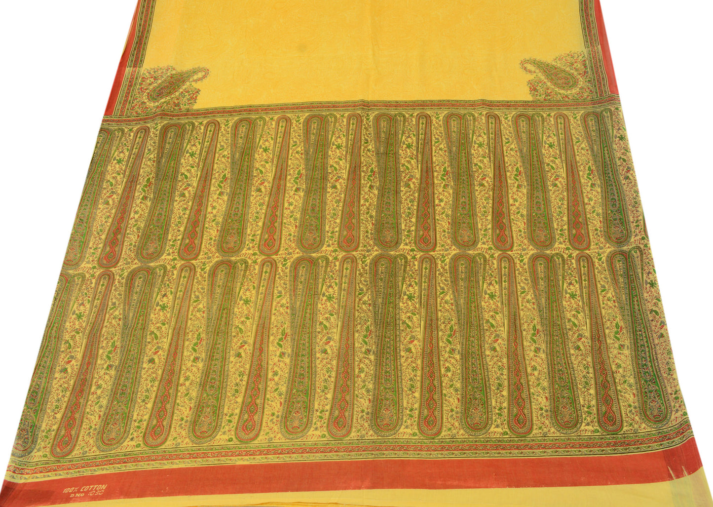 Sushila Vintage Yellow Saree 100% Pure Cotton Printed Bandhani Soft Craft Fabric