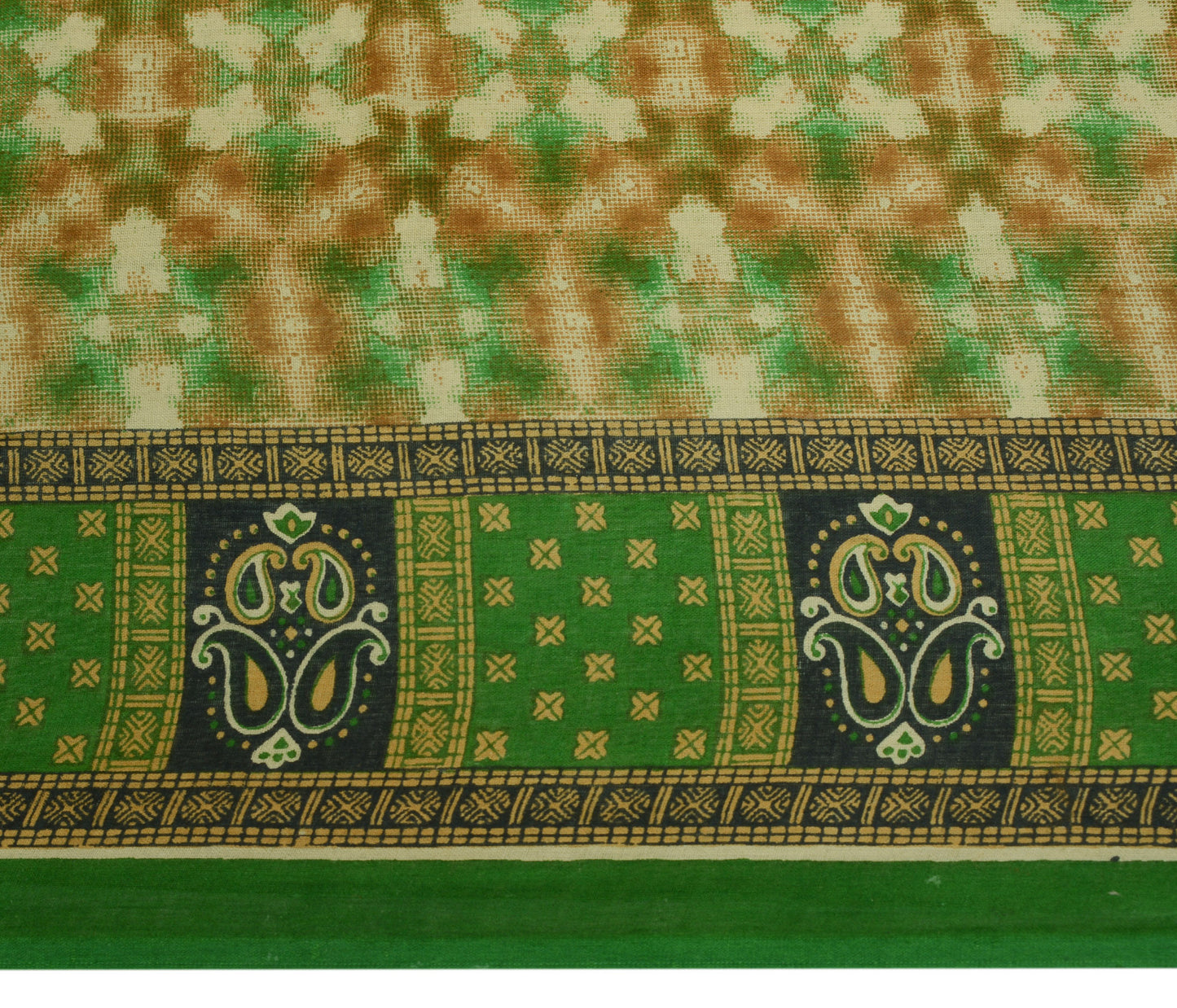 Sushila Vintage Green Saree 100% Pure Cotton Printed Indian Soft Craft Fabric