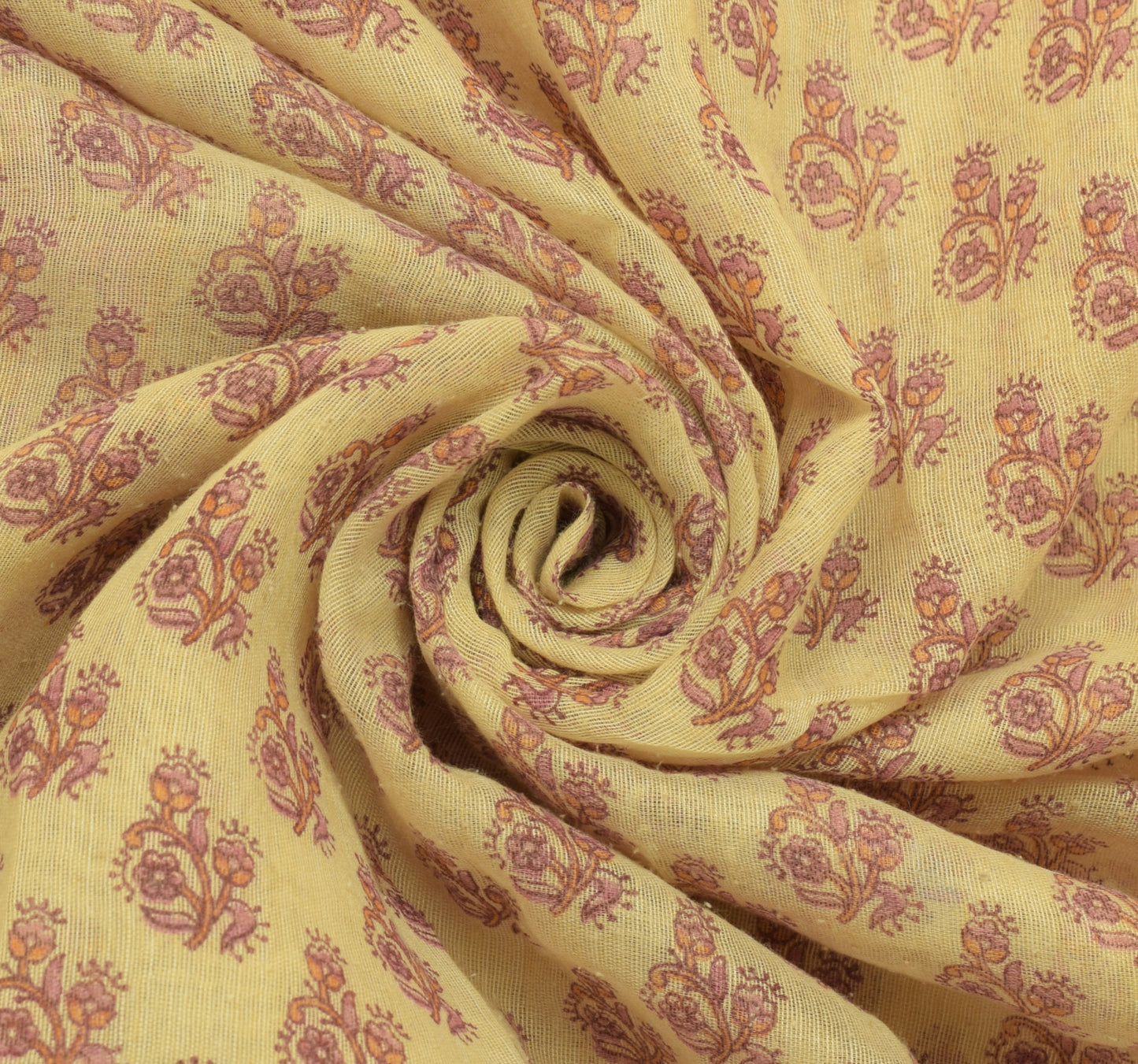 Sushila Vintage Cream Sari Blend Cotton Printed Floral Soft Craft Fabric