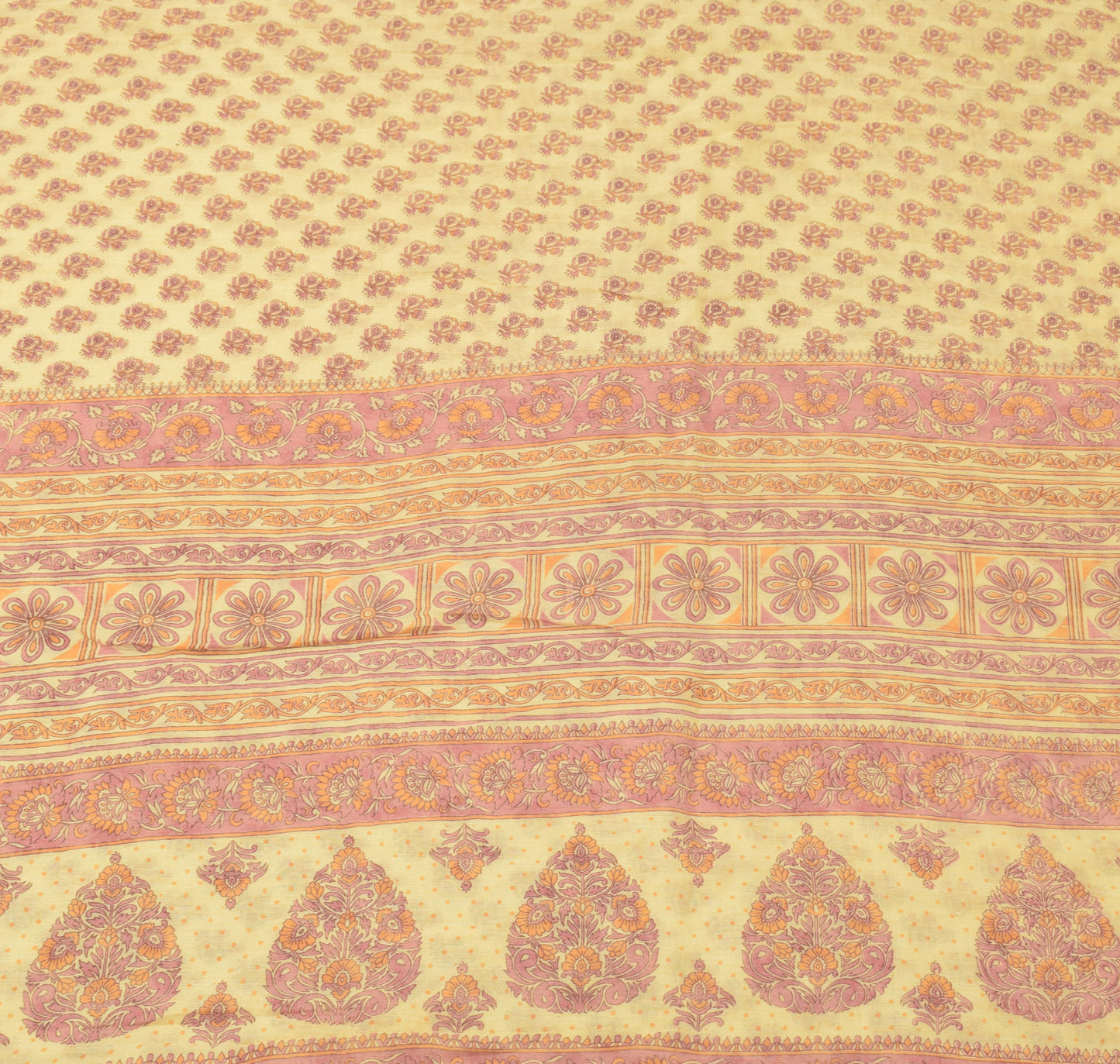 Sushila Vintage Cream Sari Blend Cotton Printed Floral Soft Craft Fabric