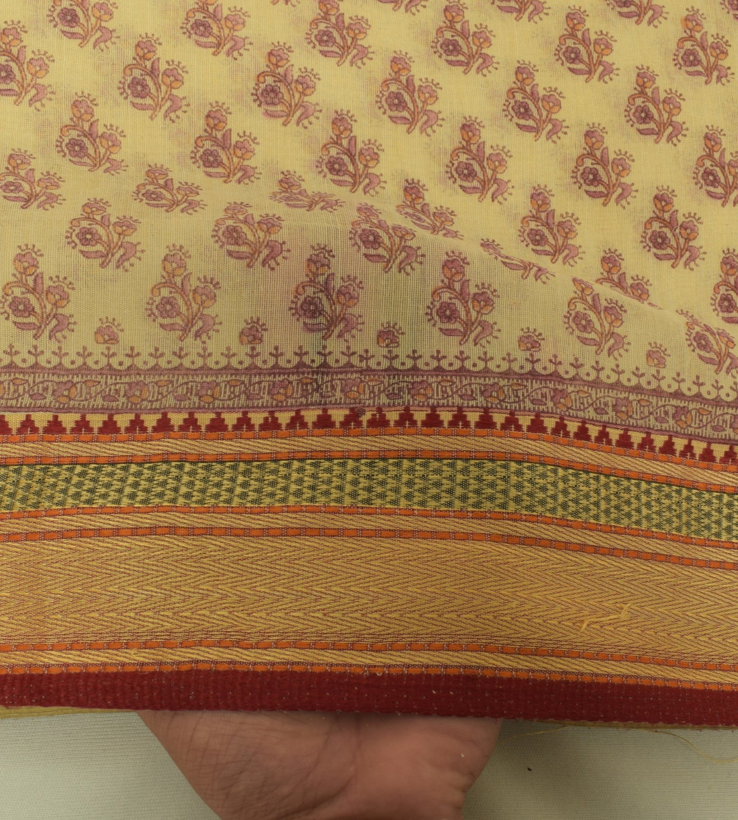 Sushila Vintage Cream Sari Blend Cotton Printed Floral Soft Craft Fabric