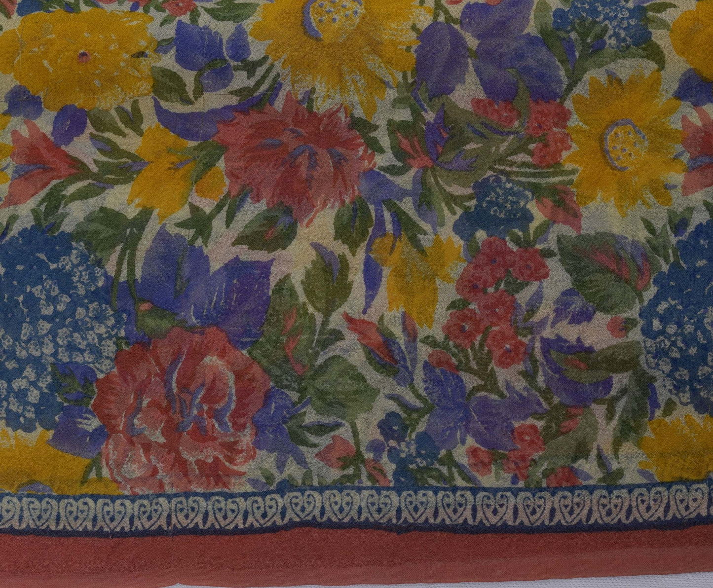 Sushila Vintage Multi Color Saree 100% Pure Georgette Silk Printed Craft Fabric
