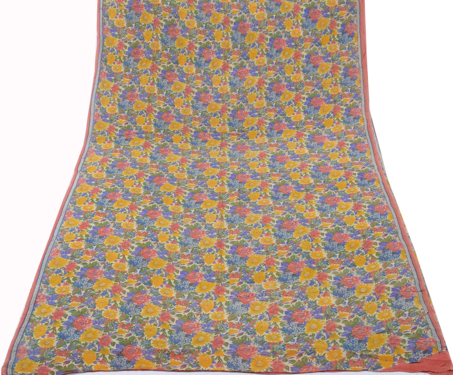 Sushila Vintage Multi Color Saree 100% Pure Georgette Silk Printed Craft Fabric