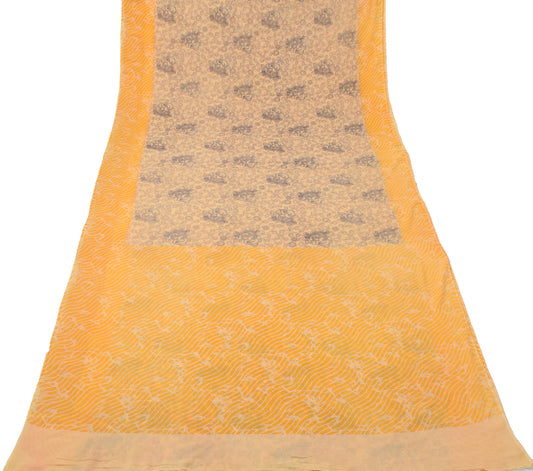 Sushila Vintage Yellow Saree 100% Pure Cotton Printed Floral Soft Craft Fabric