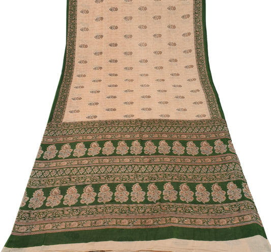 Sushila Vintage Brown Saree 100% Pure Cotton Printed Floral Soft Craft Fabric