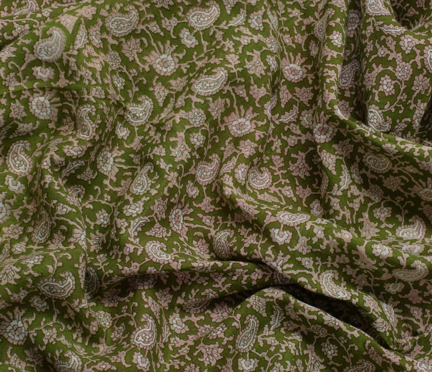 Sushila Vintage Green Saree 100% Pure Cotton Printed Paisley Soft Craft Fabric