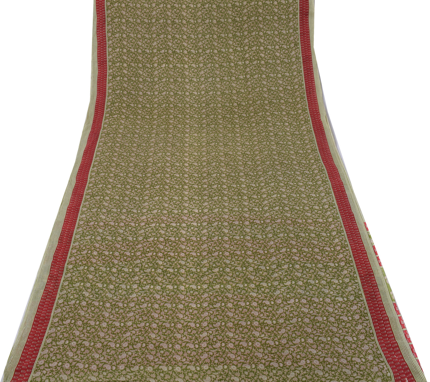 Sushila Vintage Green Saree 100% Pure Cotton Printed Paisley Soft Craft Fabric