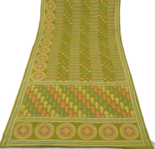 Sushila Vintage Green Saree 100% Pure Cotton Printed Floral Soft Craft Fabric