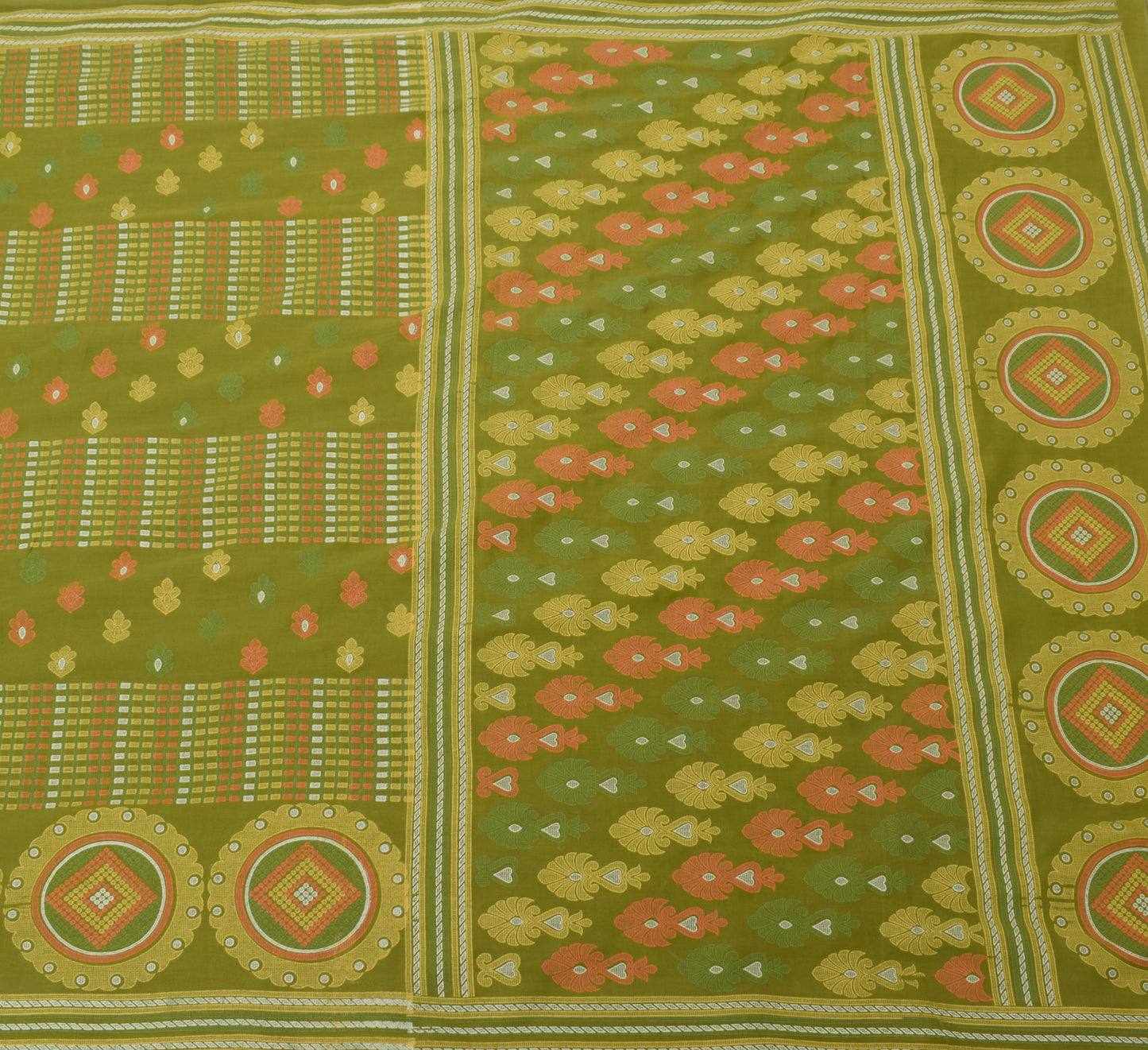 Sushila Vintage Green Saree 100% Pure Cotton Printed Floral Soft Craft Fabric