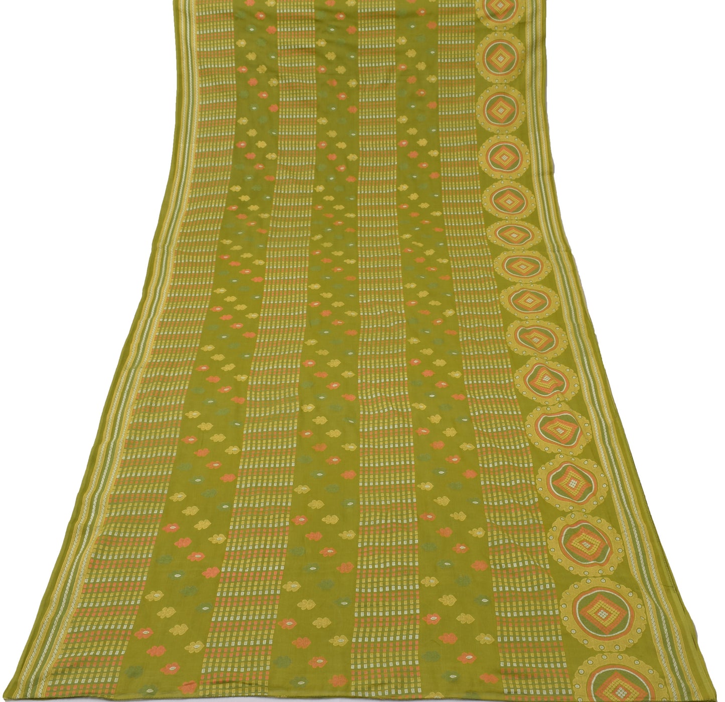 Sushila Vintage Green Saree 100% Pure Cotton Printed Floral Soft Craft Fabric