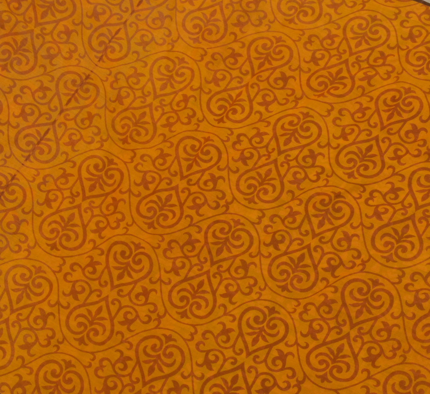 Sushila Vintage Mustard Saree 100% Pure Cotton Printed Floral Soft Craft Fabric