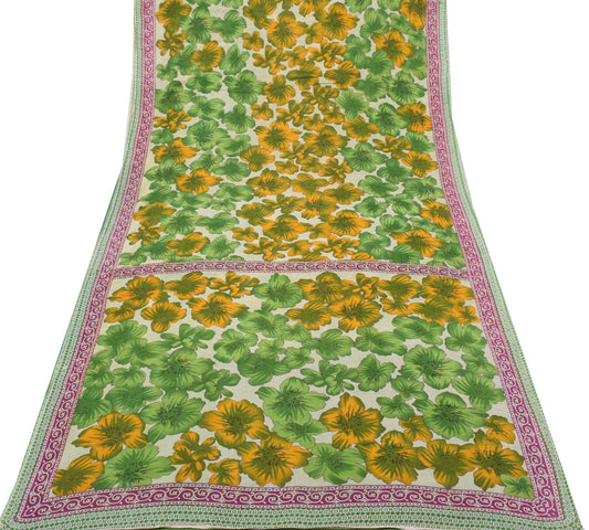 Sushila Vintage Green Saree 100% Pure Cotton Printed Floral Soft Craft Fabric