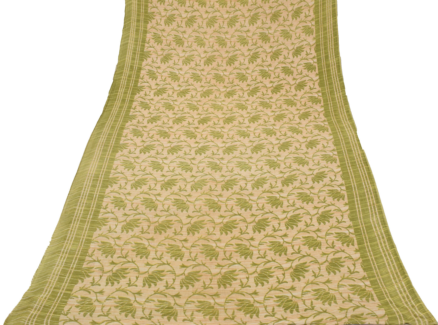 Sushila Vintage Green Saree 100% Pure Cotton Printed Floral Soft Craft Fabric