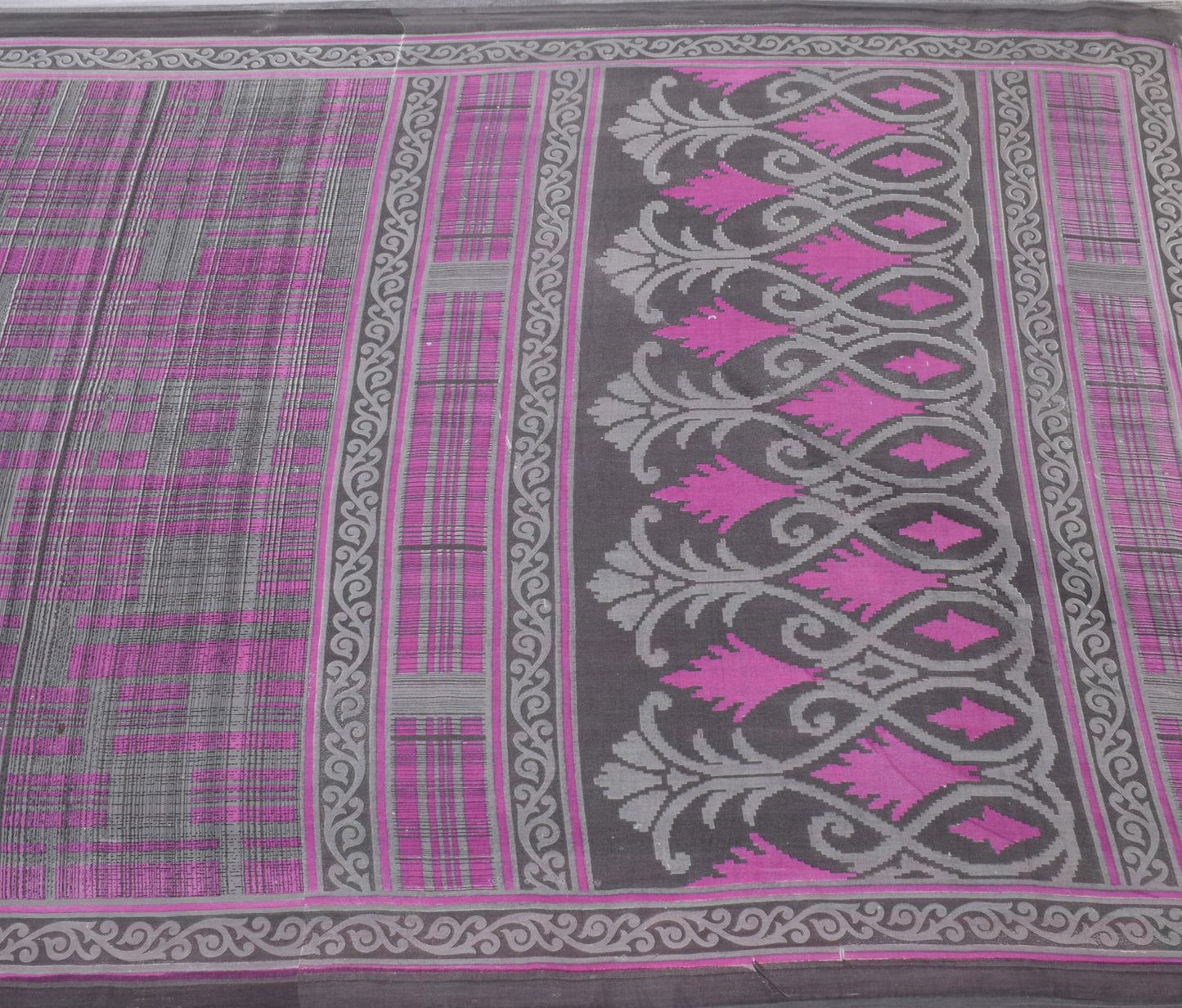 Sushila Vintage Gray Saree 100% Pure Cotton Printed Floral Soft Craft Fabric