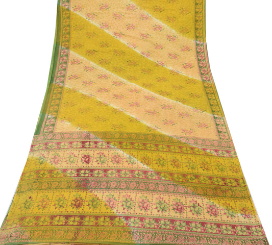 Sushila Vintage Green Saree 100% Pure Cotton Printed Floral Soft Craft Fabric