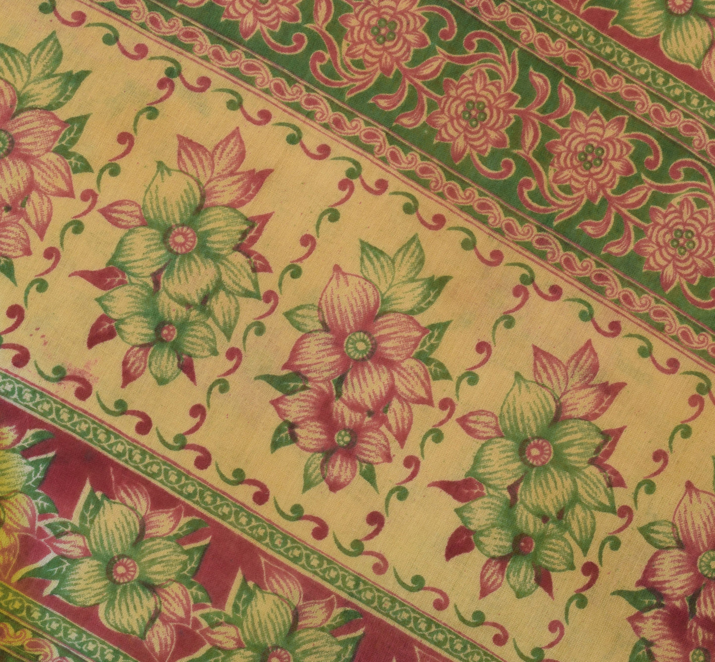 Sushila Vintage Green Saree 100% Pure Cotton Printed Floral Soft Craft Fabric