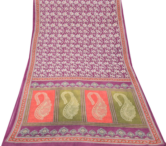 Sushila Vintage Mauve Saree 100% Pure Cotton Printed Floral Soft Craft Fabric