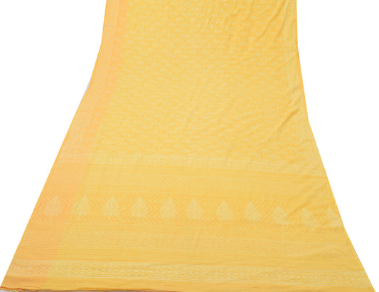 Sushila Vintage Yellow Saree 100% Pure Cotton Printed Zig-Zag Soft Craft Fabric