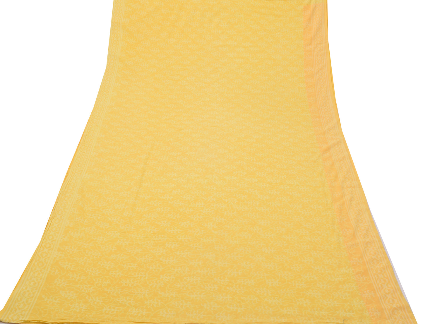 Sushila Vintage Yellow Saree 100% Pure Cotton Printed Zig-Zag Soft Craft Fabric