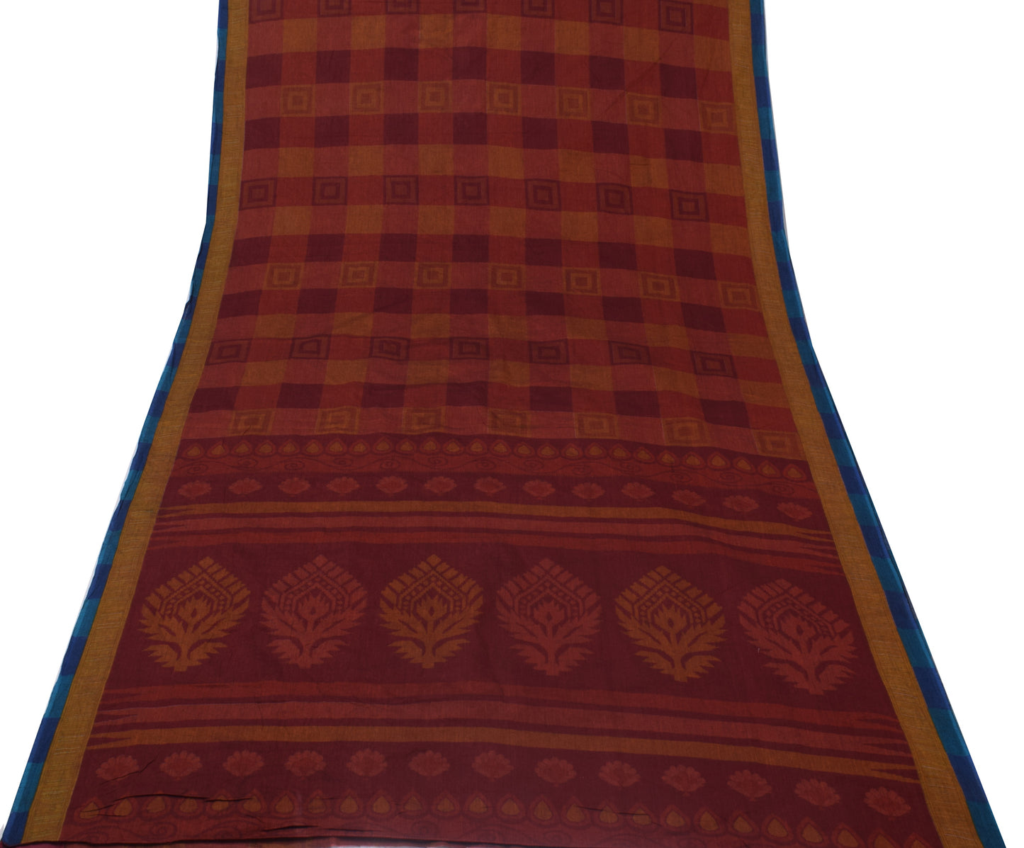 Sushila Vintage Maroon Saree 100% Pure Cotton Printed Floral 5 YD Craft Fabric