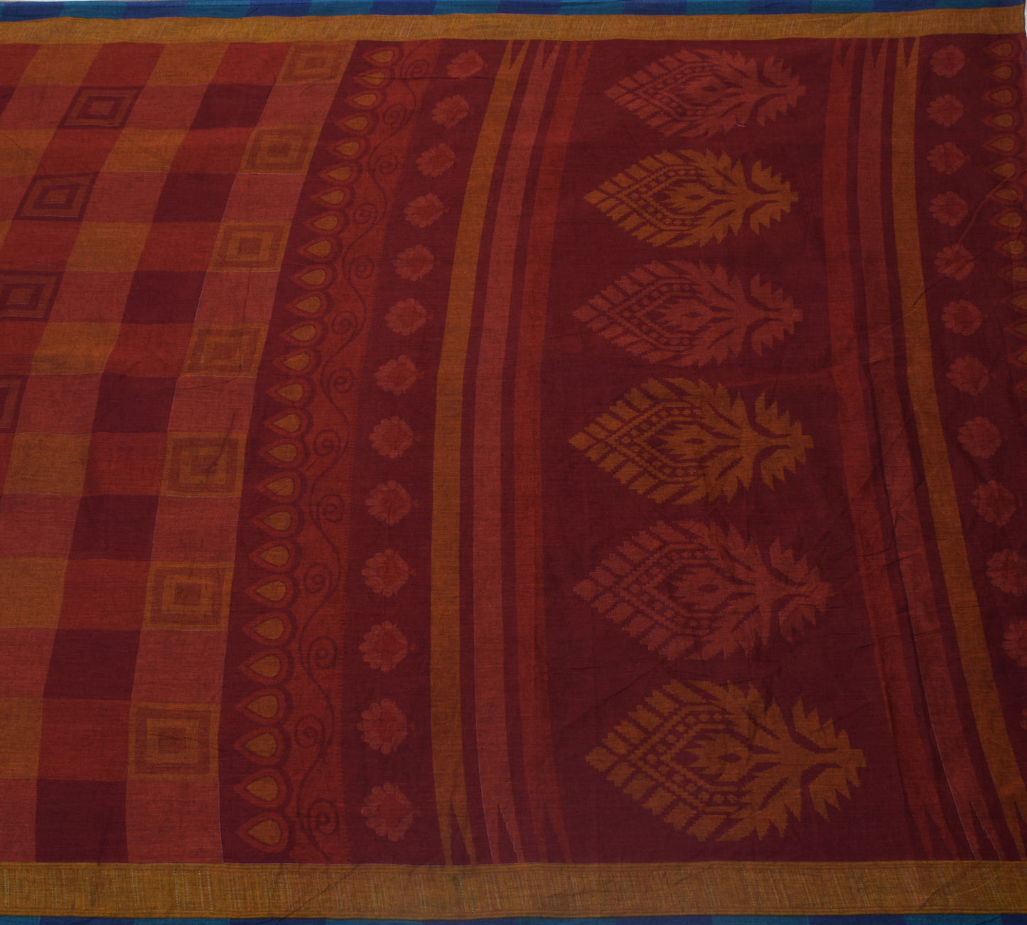 Sushila Vintage Maroon Saree 100% Pure Cotton Printed Floral 5 YD Craft Fabric
