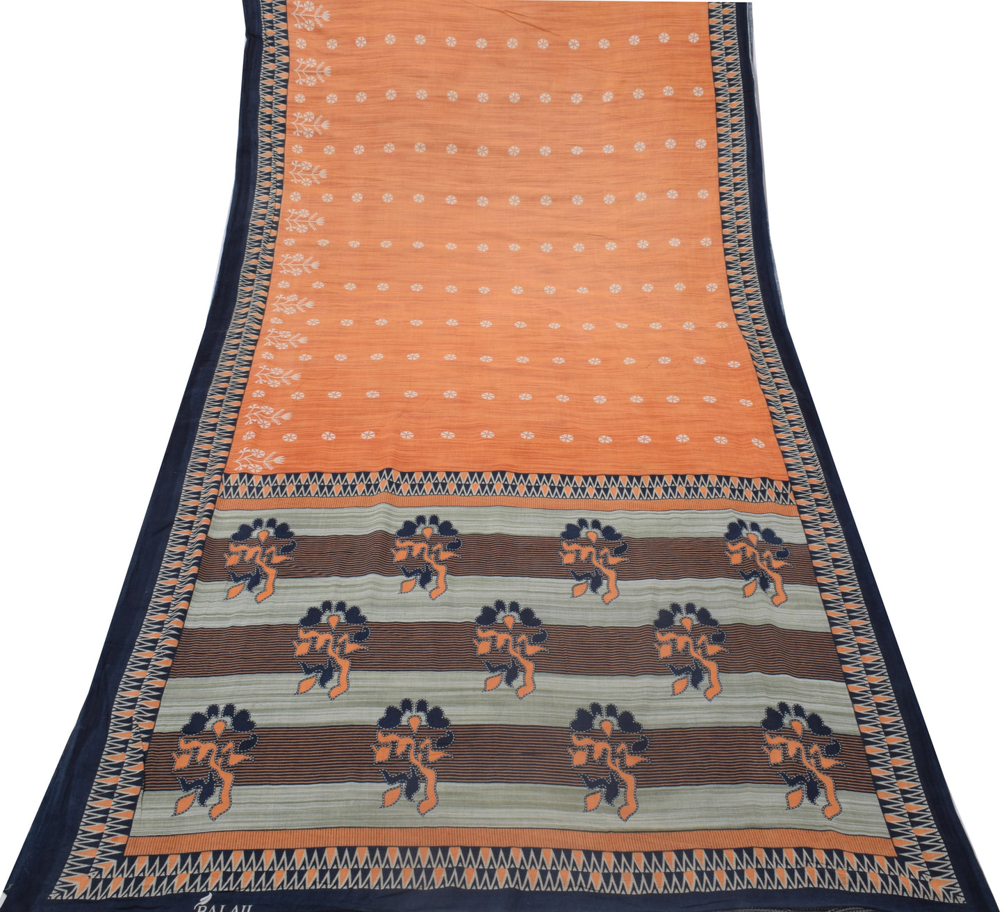 Sushila Vintage Rust Saree 100% Pure Cotton Printed Floral Soft Craft Fabric