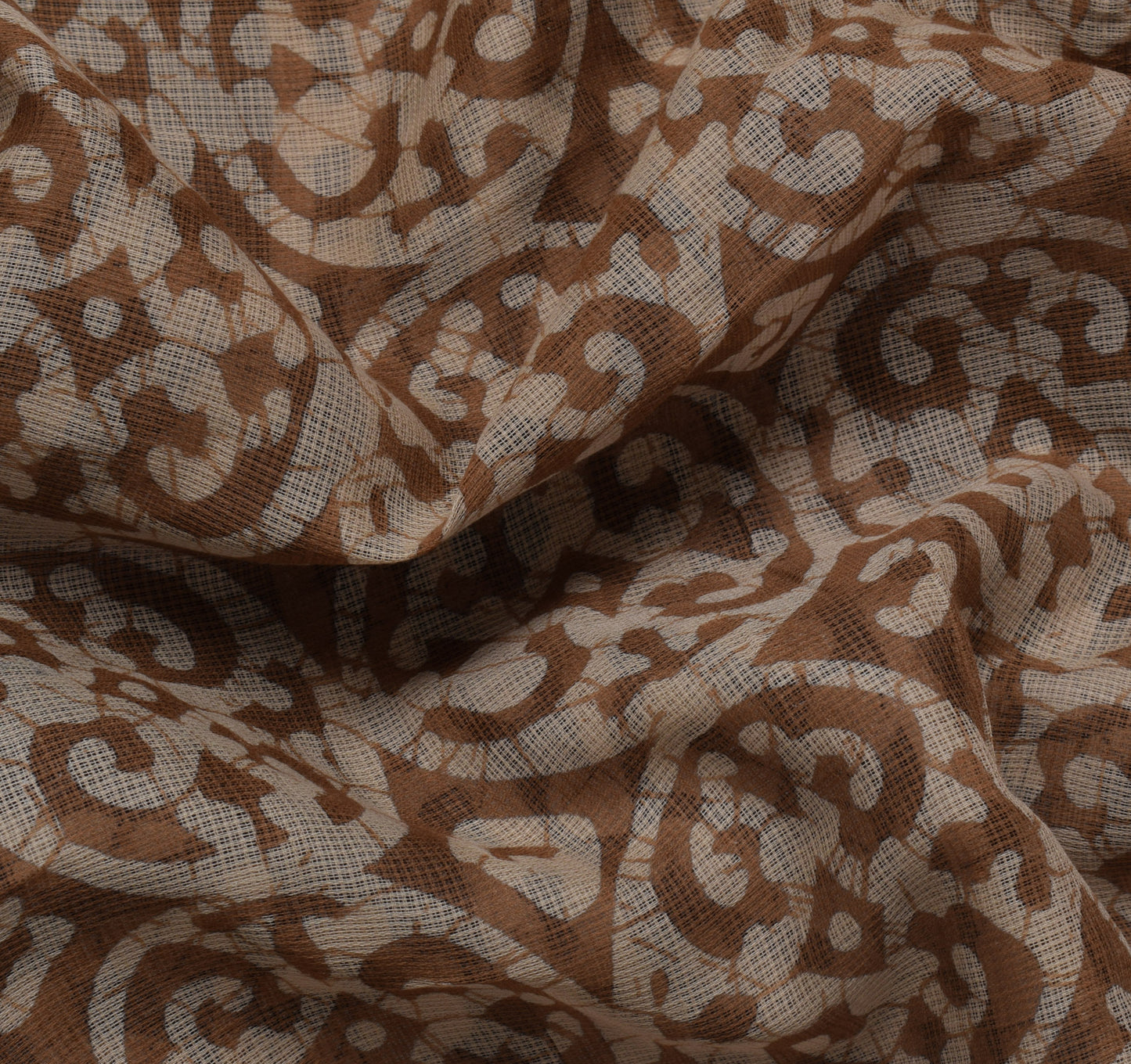 Sushila Vintage Brown Saree 100% Pure Cotton Printed Batik Soft Craft Fabric