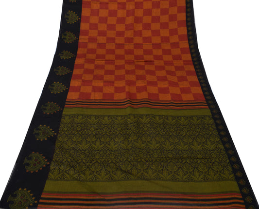 Sushila Vintage Rust Saree 100% Pure Cotton Printed Indian Soft Craft Fabric