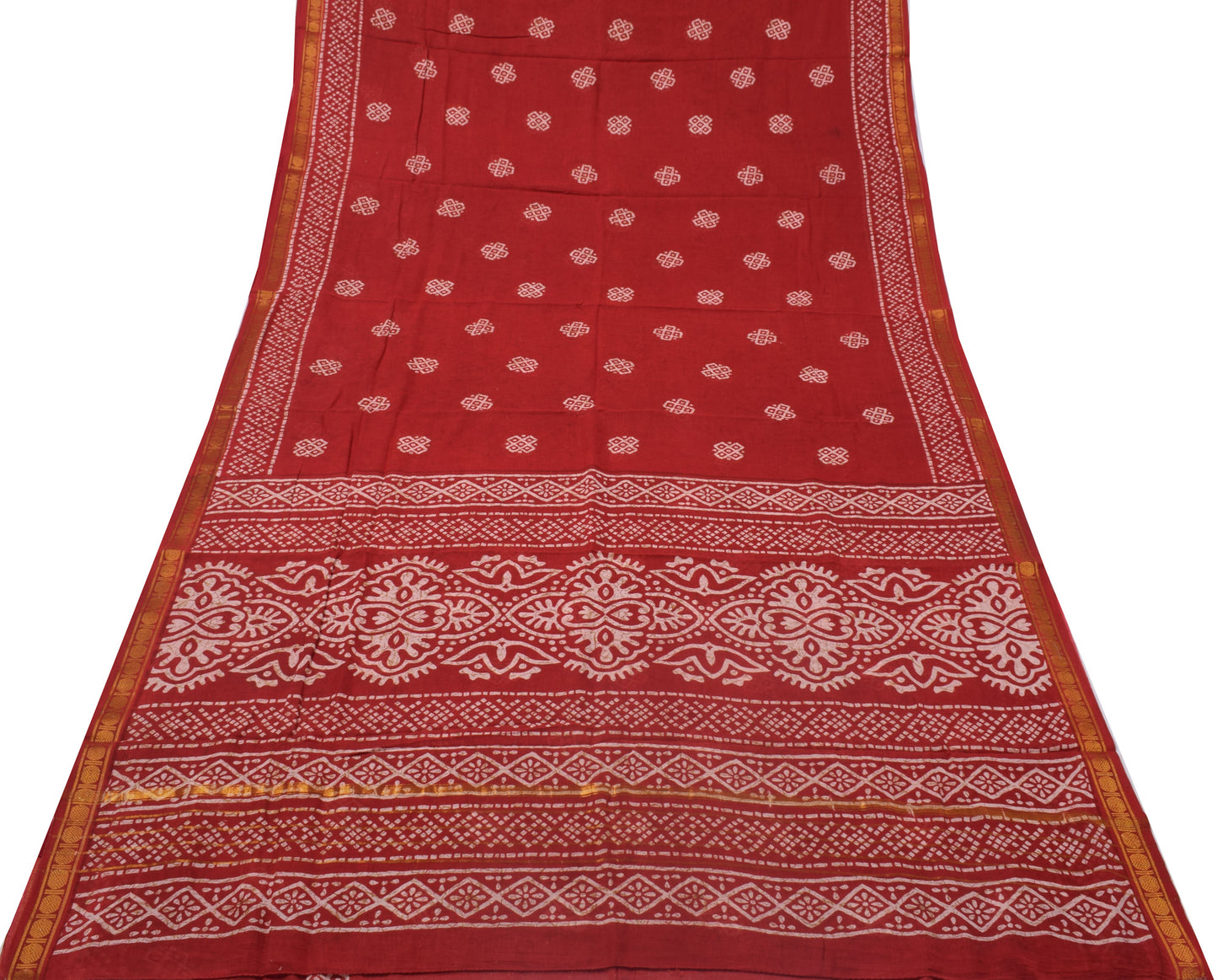 Sushila Vintage Red Saree 100% Pure Cotton Batik Print Floral Soft Craft Fabric
