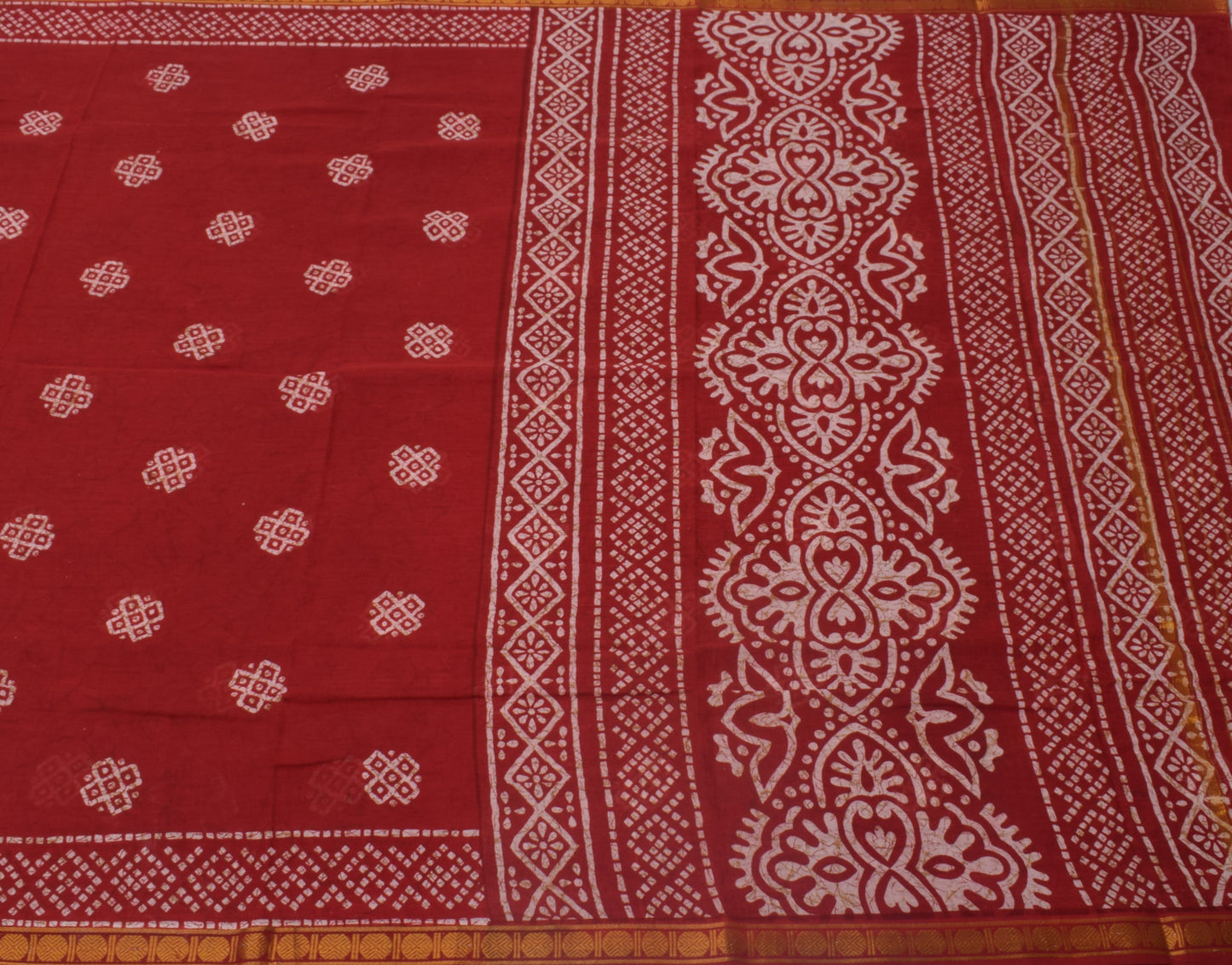 Sushila Vintage Red Saree 100% Pure Cotton Batik Print Floral Soft Craft Fabric