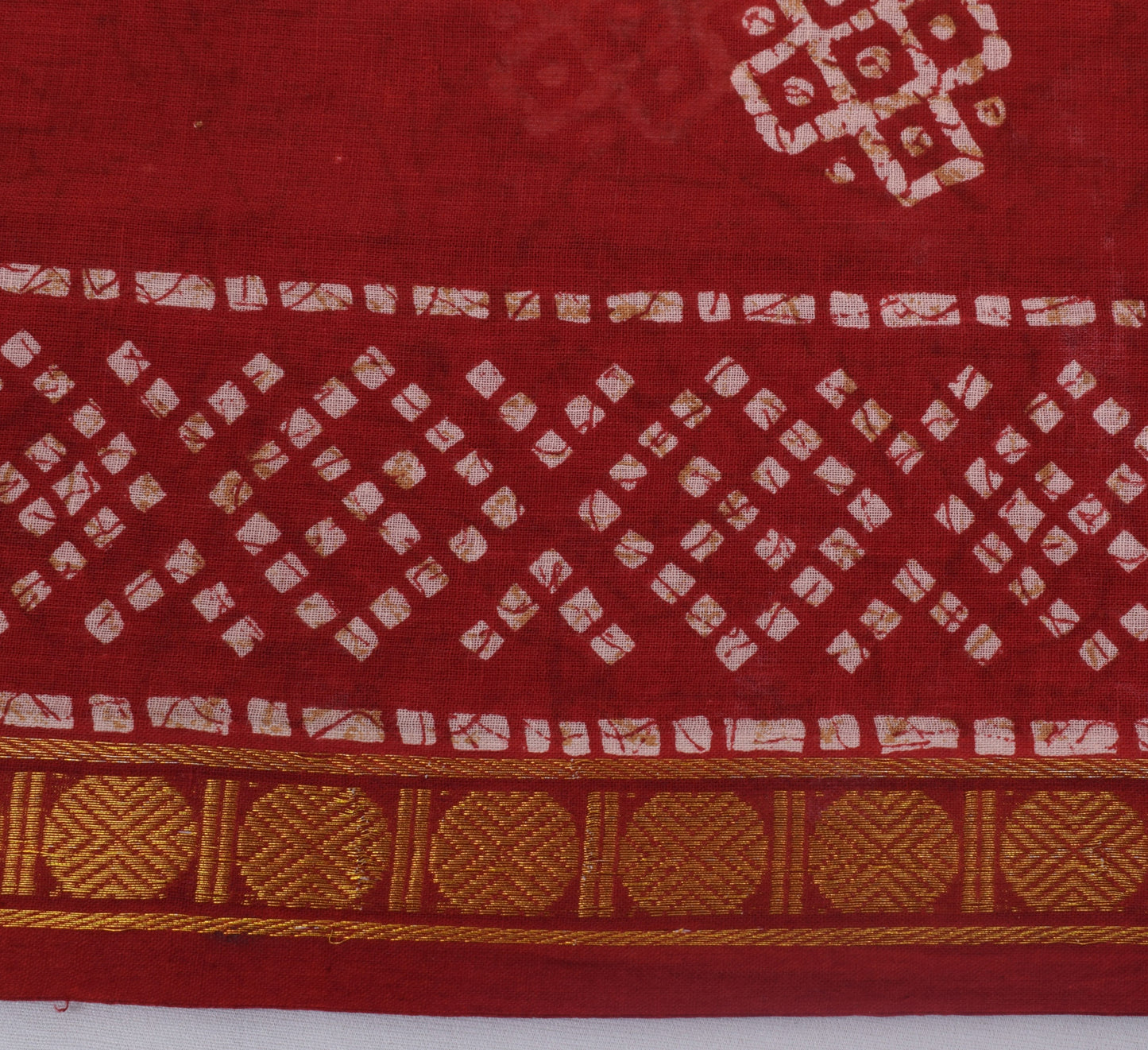 Sushila Vintage Red Saree 100% Pure Cotton Batik Print Floral Soft Craft Fabric