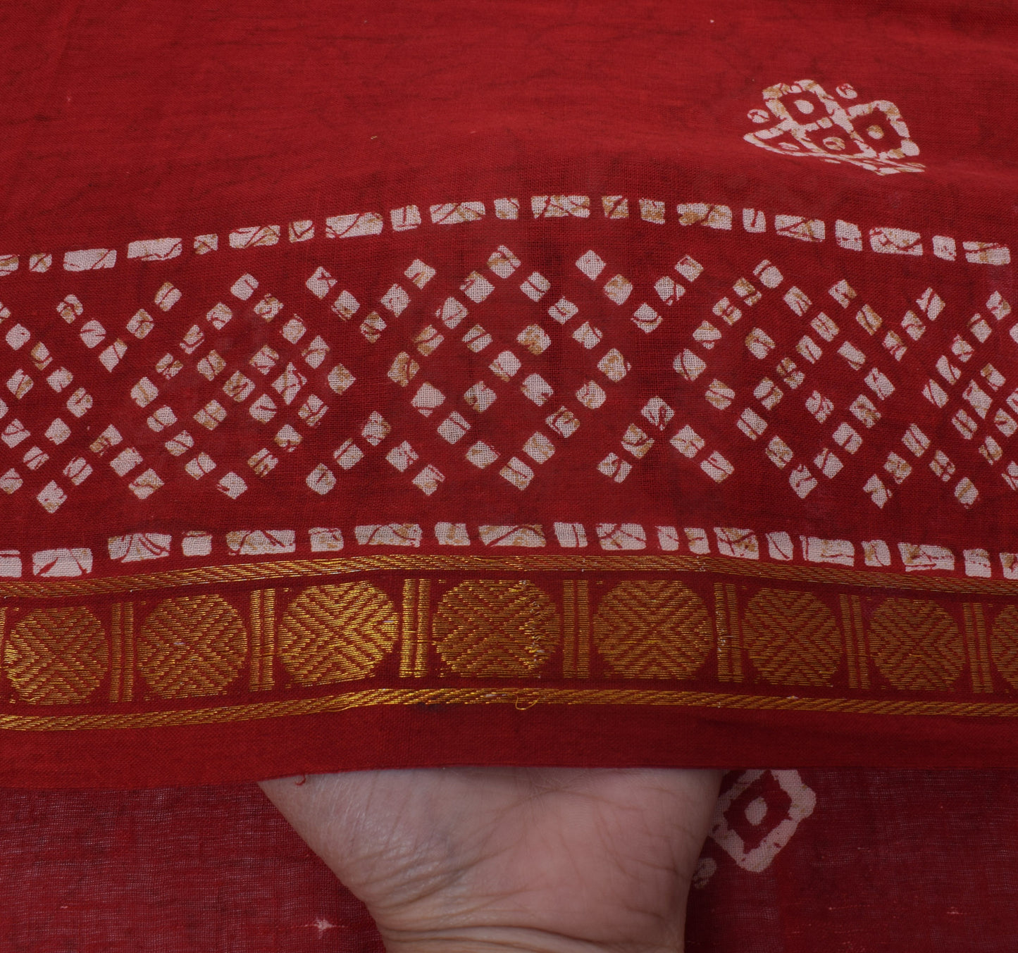 Sushila Vintage Red Saree 100% Pure Cotton Batik Print Floral Soft Craft Fabric