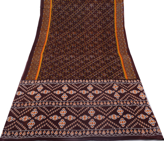 Sushila Vintage Brown Saree 100% Pure Cotton Printed Indian 5 Yard Craft Fabric