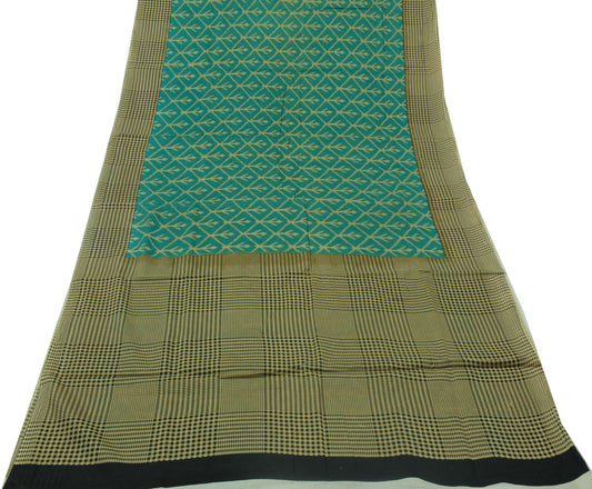 Sushila Vintage Green Saree 100% Pure Cotton Printed Floral Soft Craft Fabric