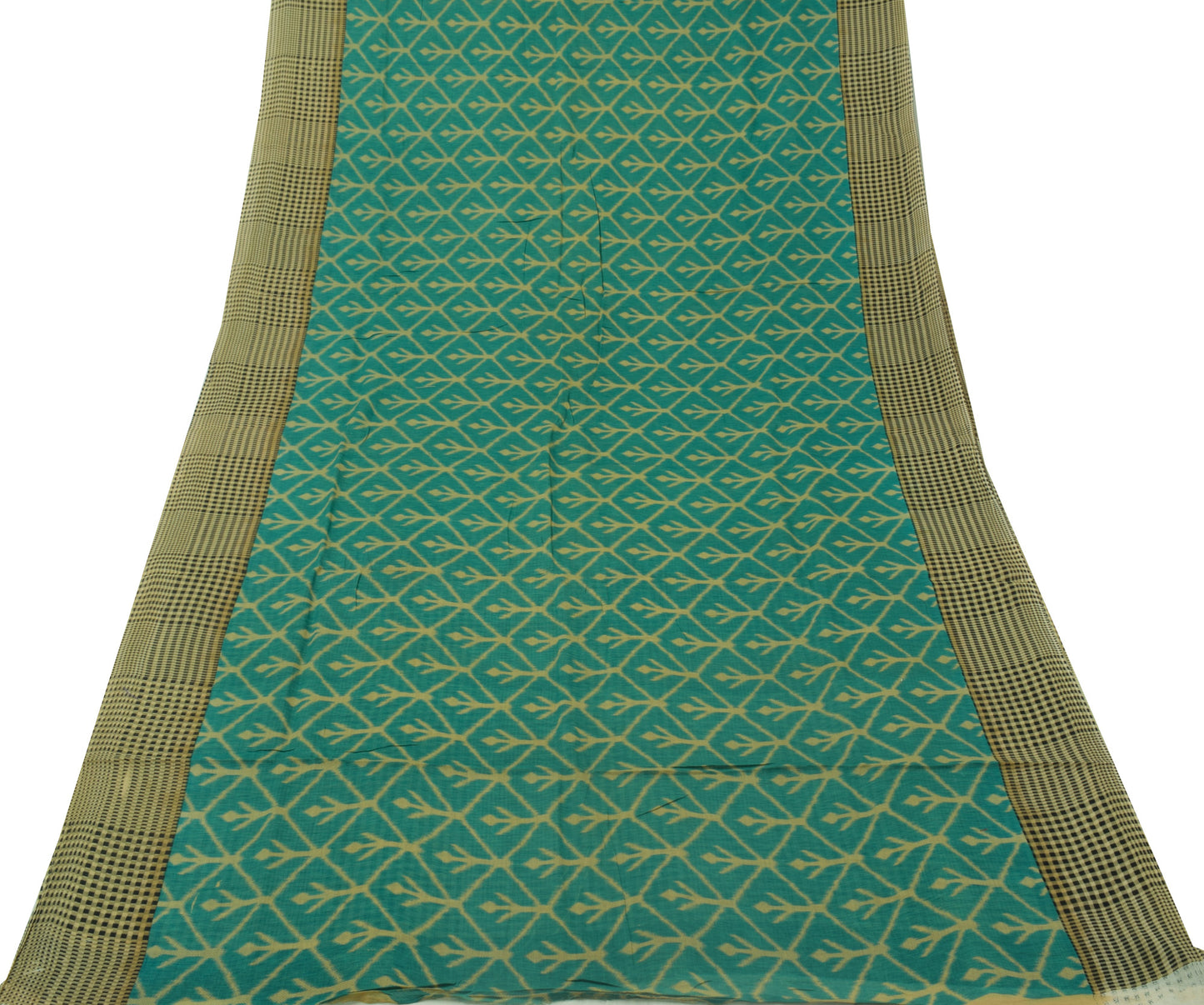 Sushila Vintage Green Saree 100% Pure Cotton Printed Floral Soft Craft Fabric