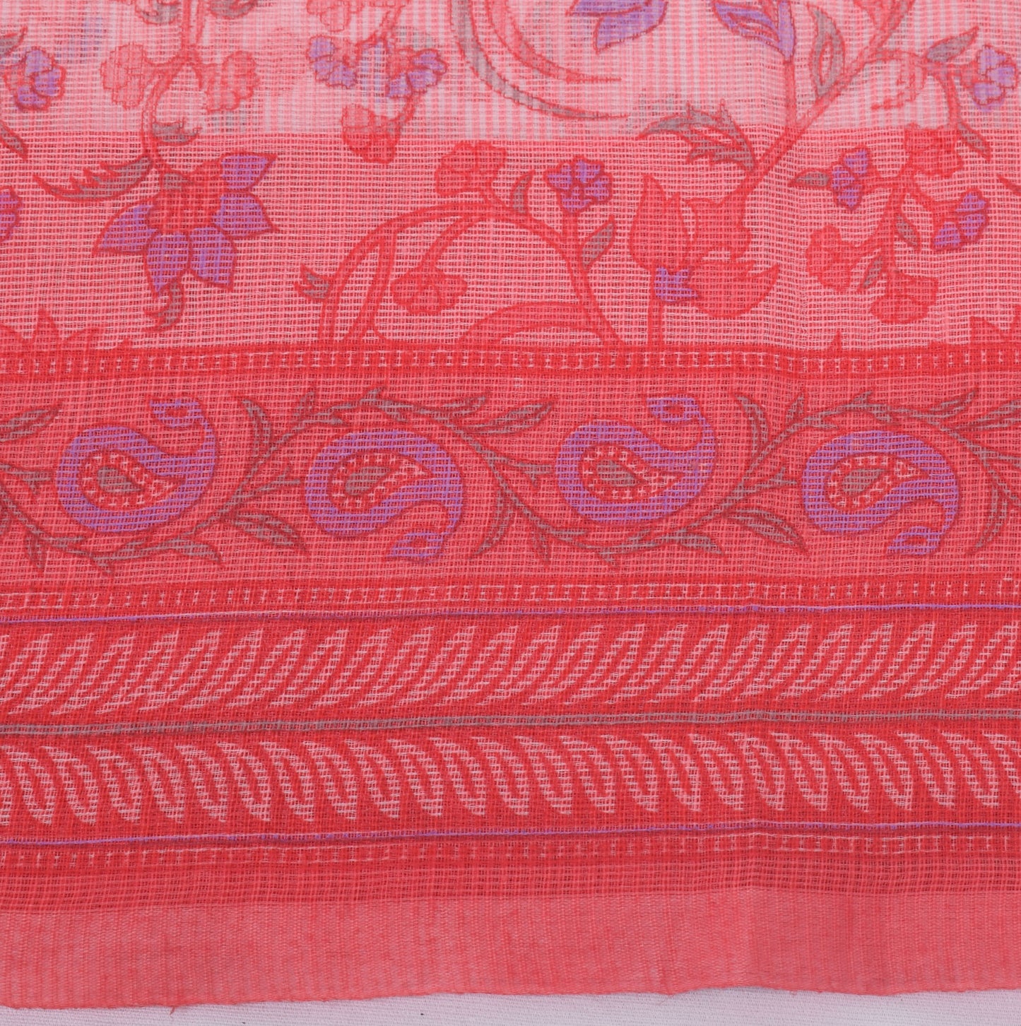 Sushila Vintage Peach Saree 100% Pure Cotton Printed Floral Sheer Craft Fabric