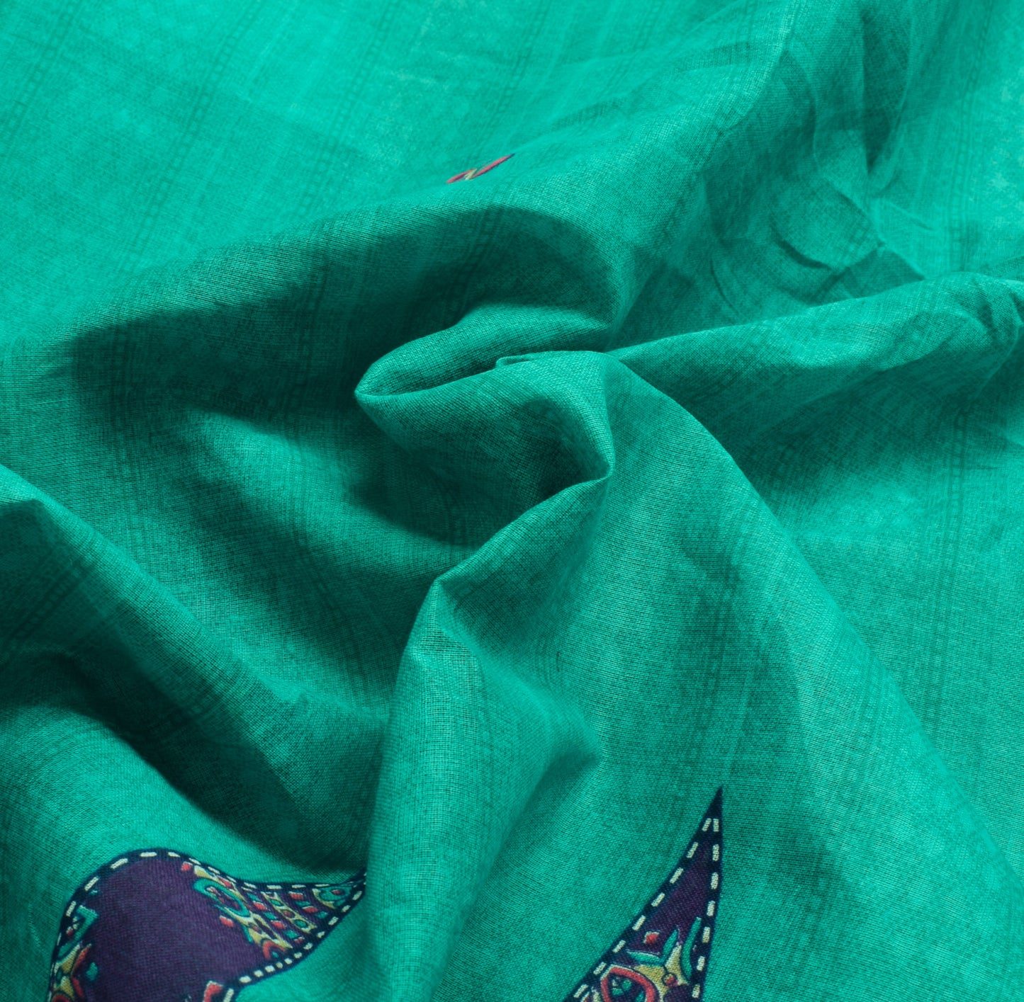 Sushila Vintage Green Saree 100% Pure Cotton Printed Floral Indian Craft Fabric